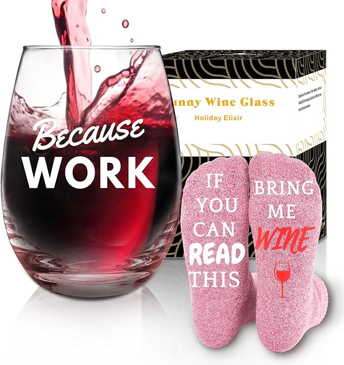 CNVOILA Because Work Funny Wine Glass with Socks